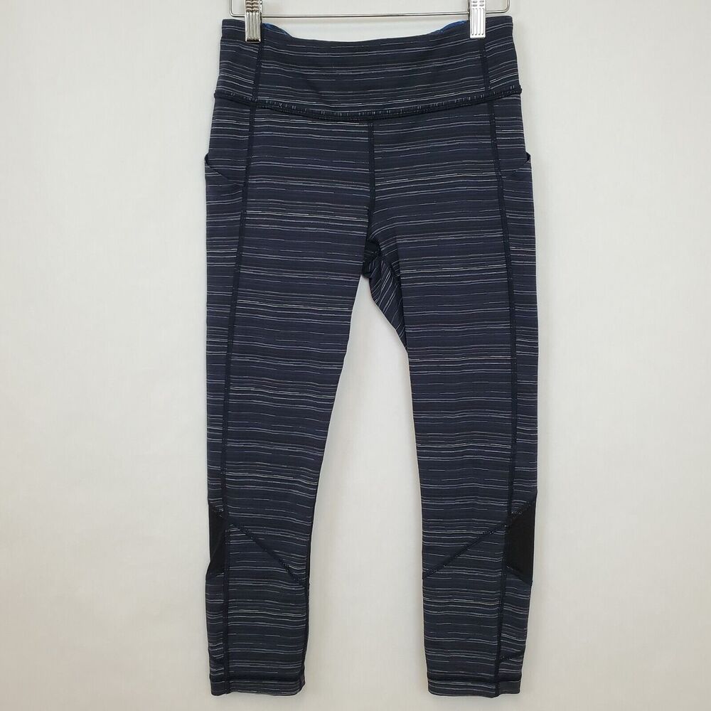 Lululemon Speed Crop Leggings Size 4 Cyber Stripe Naval Blue Black